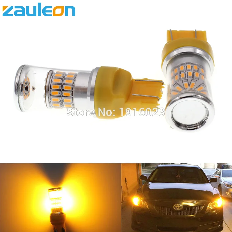 Zauleon 2pcs T20 7443 W21/5W 7440 WY21W с 48SMD 3014 желтый светодиодный светильник для сигнала