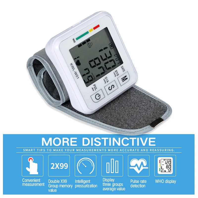 Wrist Blood Pressure Monitor Machine Automatic Tonometr Tensiometro Bp Heart Beat Rate Monitor Wrist Sphygmomanometer pulsometer 2