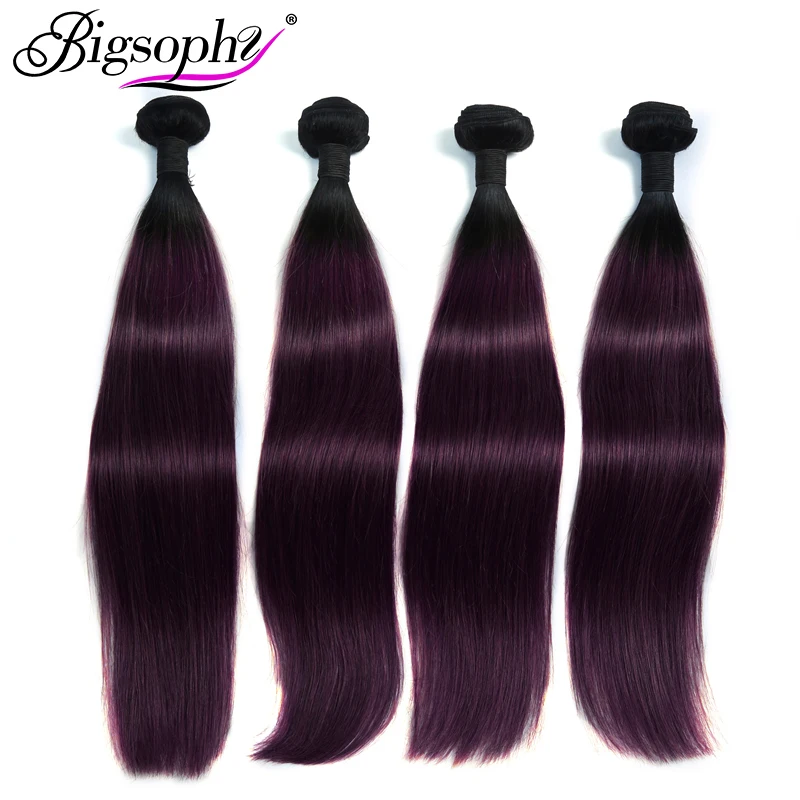 

Bigsophy Indian Hair Bundles Straight 100% Human Hair 4 Bundles Remy Hair Extension 2 Tone Ombre Color 1B/99J 3/4 4 bundle deals