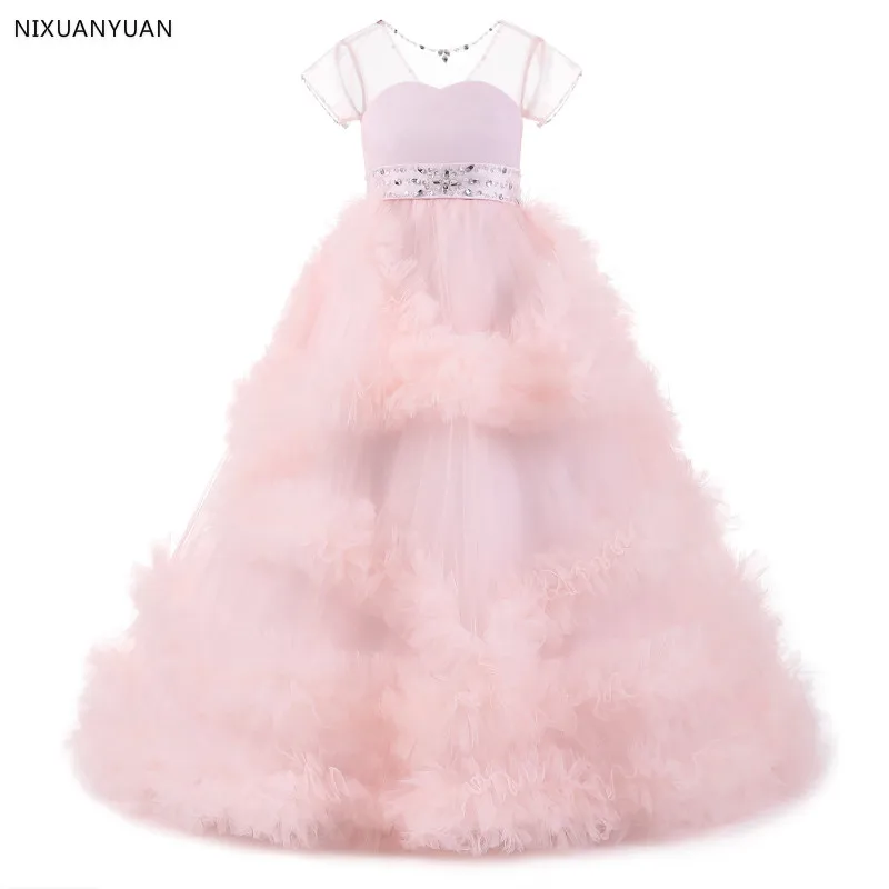 Sweet Pink Ruffles Flower Girl Dresses 2021 Colorful Beaded Pearls Communion Pretty Floral Pageant For Girls | Свадьбы и торжества