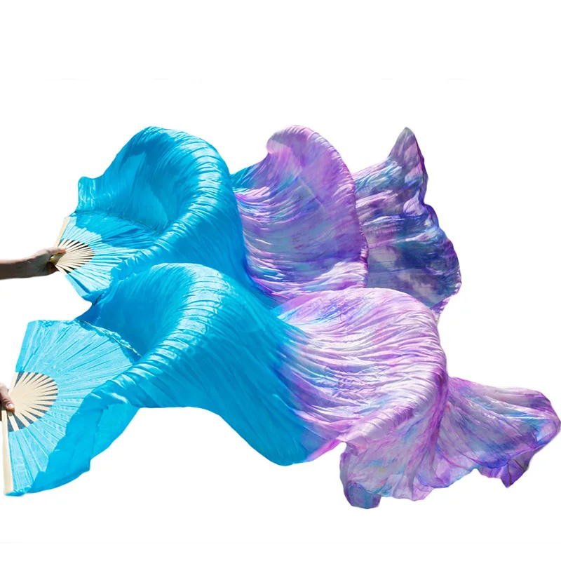 1 пара поклонников для танцев спицы из бамбука натуральный шелк сценический реквизит краситель вентиляторы женские шелковые вееры для танца живота - Цвет: as picture