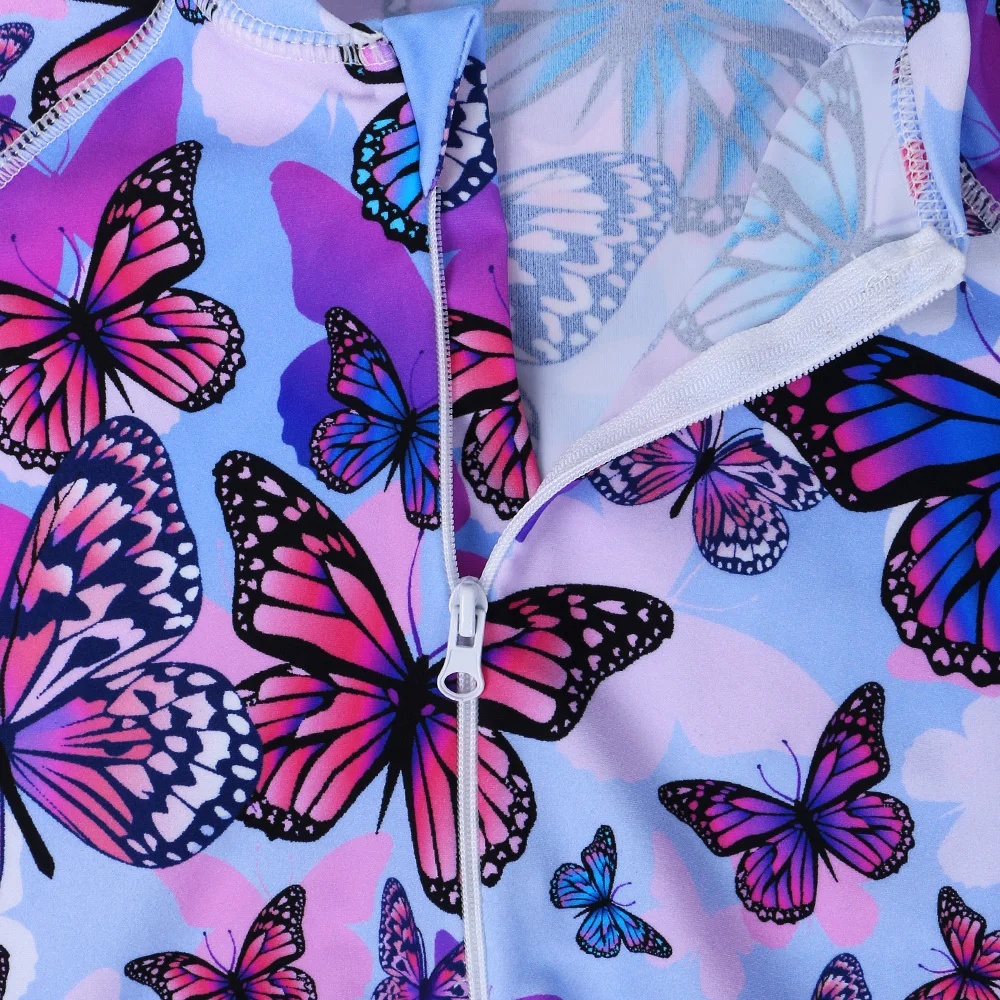 BAOHULU Purple Butterfly Cartoon Kids Swimwear UV50+ Long Sleeve Swimwear Girl Child Swimsuit Girls Swimwear Bathing Suits