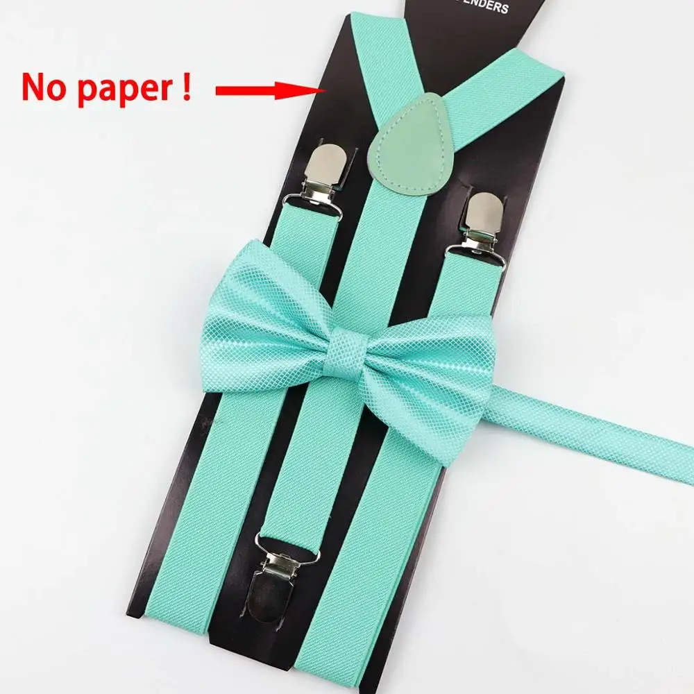 Soild Color Man Polyester Belt Bow Tie Set Woman Men's Suspenders Butterfly Clip-on Y-Back Braces Elastic Women Adjustable - Color: E14