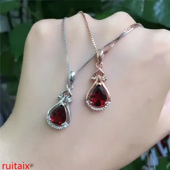 

KJJEAXCMY boutique jewels Pure silver natural garnet drop necklace inlaid with ornaments chain..