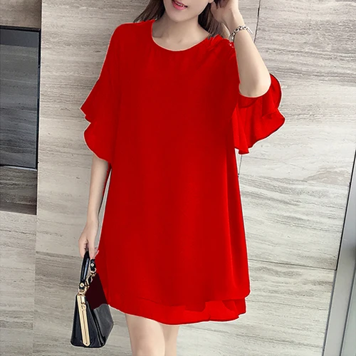 AYUNSUE летнее шифоновое платье Мини Красного размера плюс платья для женщин 4xl 5xl 6xl пляжное Повседневное платье vestidos mujer KJ2140 - Цвет: Red