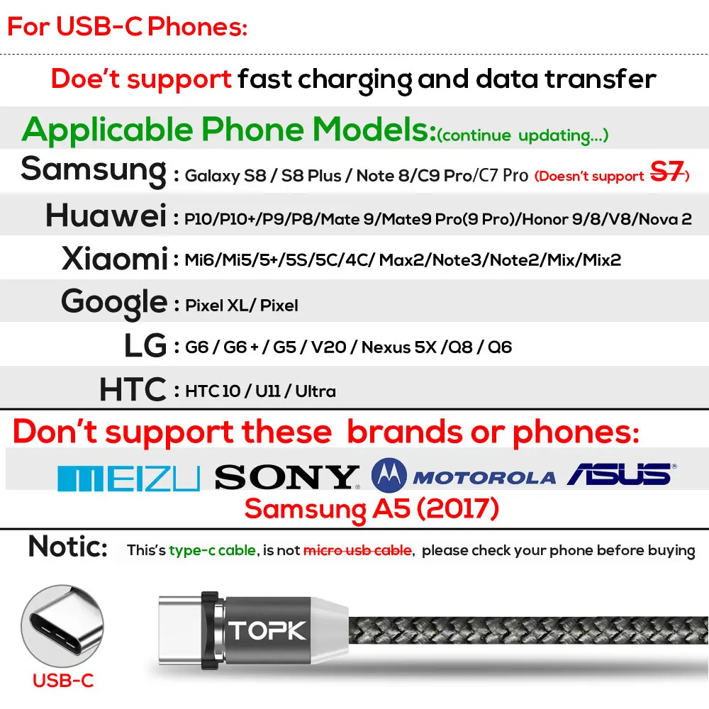 TOPK R-Line1 светодиодный магнитный usb-кабель, магнитный штекер и кабель USB типа C и кабель Micro usb и кабель USB для iPhone X 8 7 6 Plus 5S SE