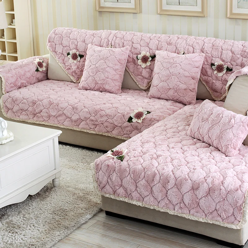 Buy Luxury European long suede thick sofa mat lace