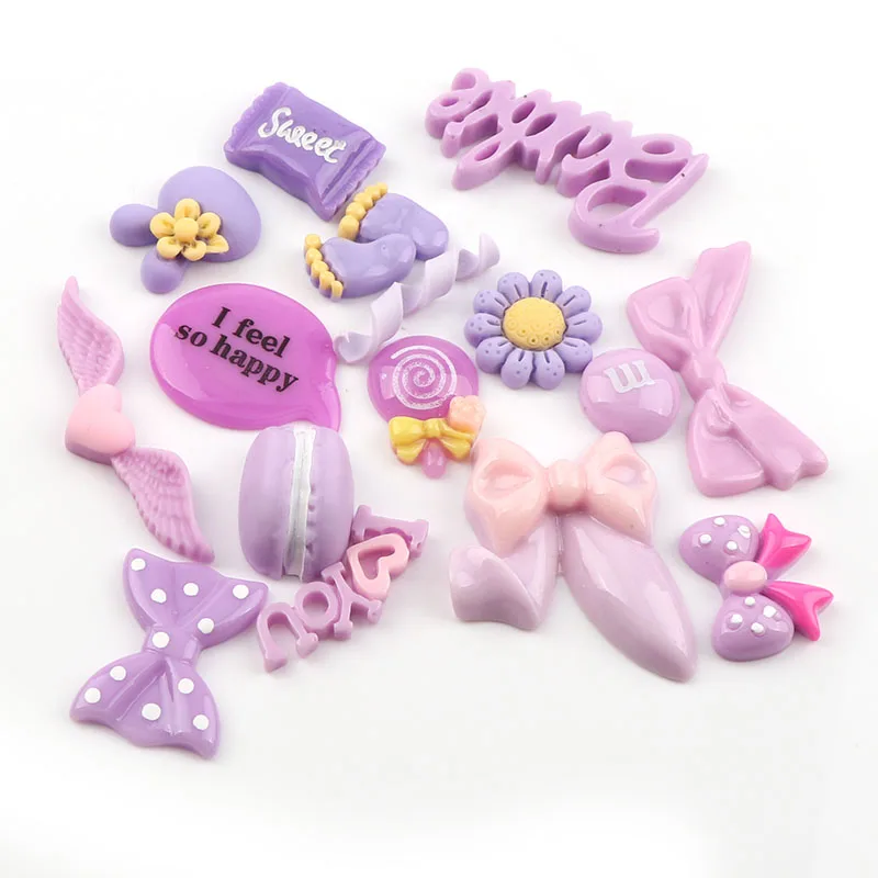 

Mix 30PC Kawaii Flat Back DIY Miniature Artificial Purple StyleFake Food Cake ResinCabochon Decorative Craft Play DollHouse Toy