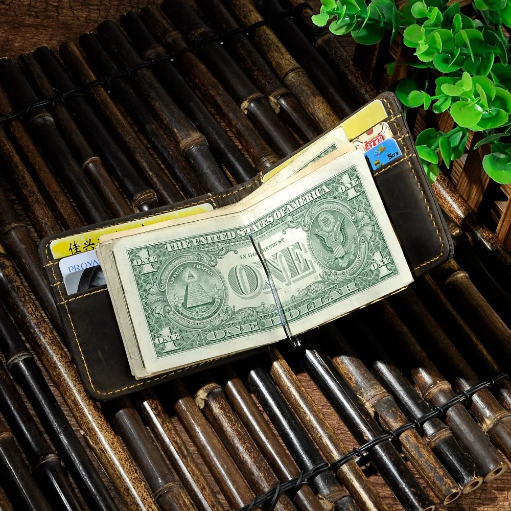 Soft Real Leather Unisex Money Clip Wallet Business Card Photo Holder Case Design Front Pocket Wallet Mini Slim Purse Male 1055