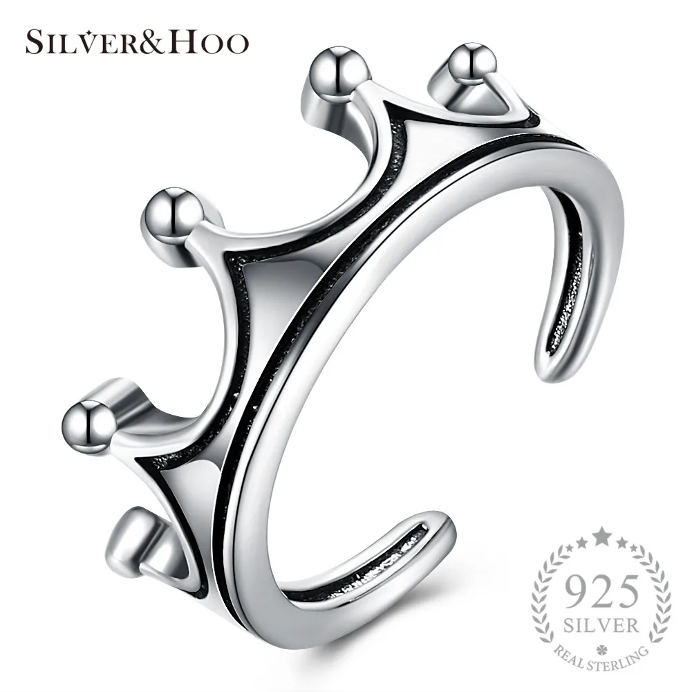 

SILVERHOO Crown Rings 925 Sterling Silver Unique Aneis de Prata Fine Jewelry Gift for Women Adjustable Rings