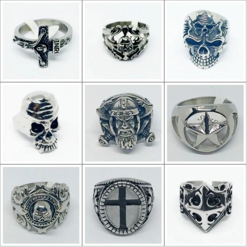 

LISTE&LUKE 1pc Newest Cool Cross Helmet Skull Old man head Ring 316L Stainless Steel Men Boys New Skull Ring