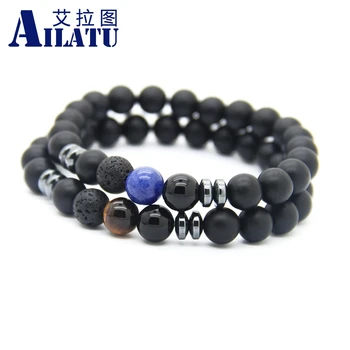 

Ailatu Wholesale 10 pieces Semi-precious Stone Beads, Black Onyx, Tiger Eye and Blue Veins Men Lucky Bracelet for Resellers