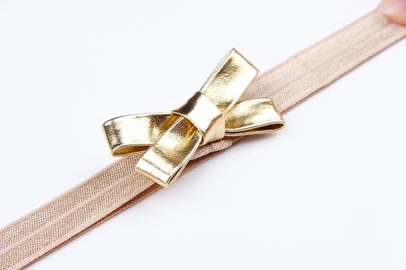 Baby Girls Gold&Silver PU Bow Headband Kids Leather Bowknot Hairband Headwear Newborn Hair Band Accessories baby accessories basket