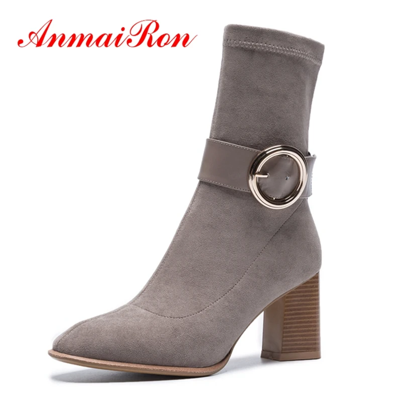 

AnmaiRon Basic Pointed Toe Slip-On Ankle Winter Boots Women Zapatos De Mujer Women Shoes Size 34-39 ZYL1423