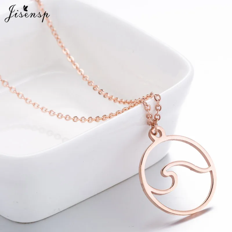 Jisensp الفولاذ المقاوم للصدأ موجة قلادة المعلقات سلسلة طويلة الشاطئ بحري تصفح قلادة مجوهرات الاستوائية مجوهرات الزفاف هدية