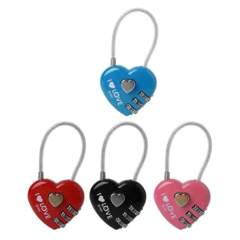 

Mini Cute Resetable Combination Padlock Heart Lock 3 Digits Security small suitcase padlock for luggage backpack home