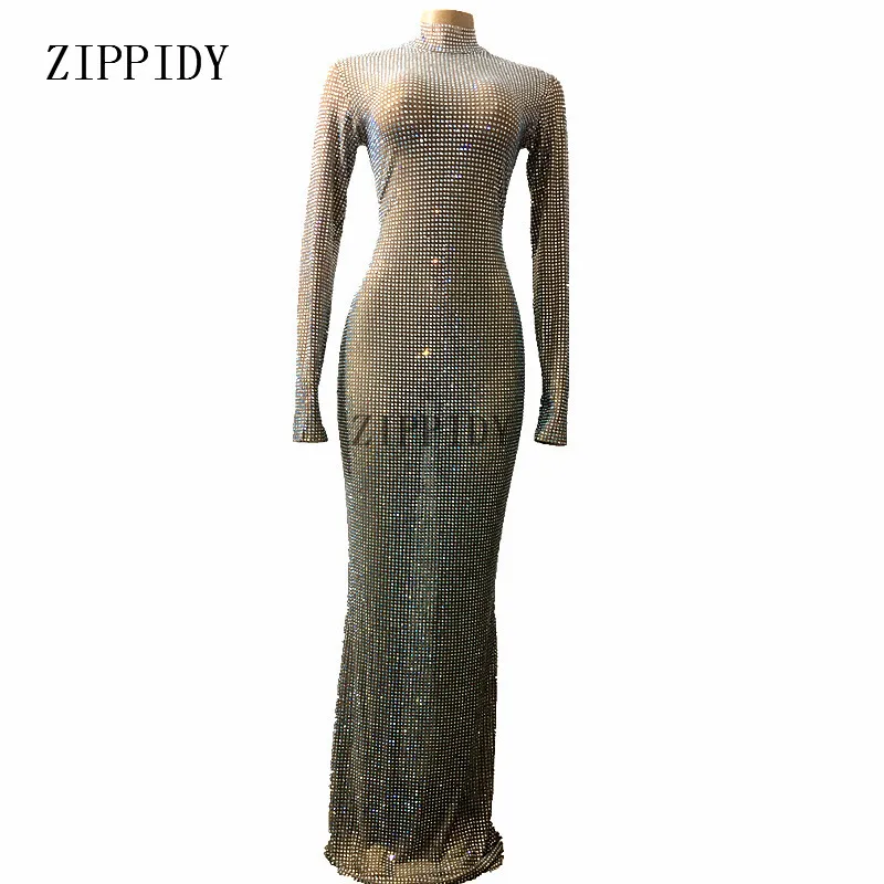 

Sparkly Full Crystals Long Dress Women's Evening Party Wear Luxurious Dress Prom Birthday Celebrate Outfit Female Singer Dresses