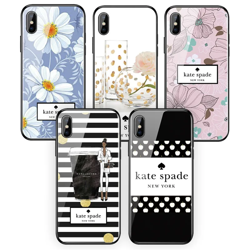 

Kate Spade New York Marble Tempered glass Phone cases for Apple iphone XR XS MAX X 6 6s 7 8 Plus 5 5S SE