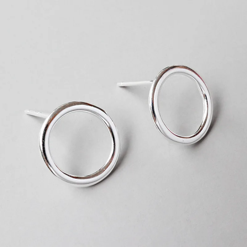 

13MM 100% Authentic 925 Sterling silver Geometric Lucky Open Circle Stud Earrings Fine jEWELRY E65
