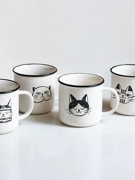 

2019 new style Home Retro Cat Mug Milk Cups Breakfast Cups Ceramic Cup Creative Nordic Cute Home Coffee Cup