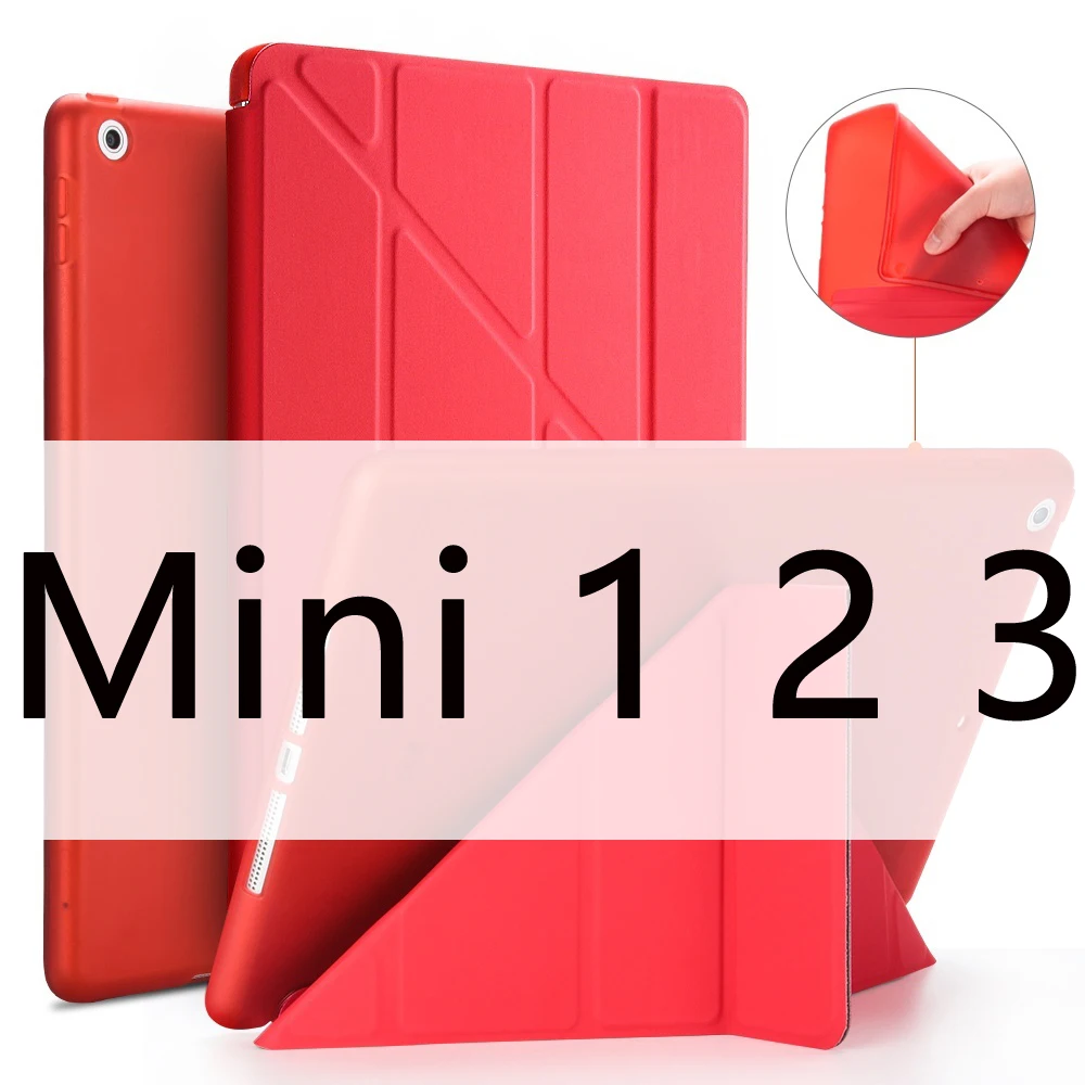 Чехол для iPad Mini 4 Mini 3 2 1 Mini 5 чехол из искусственной кожи Трансформеры умный чехол для iPad чехол 7," с силиконовой мягкой задней крышкой - Цвет: Red 123