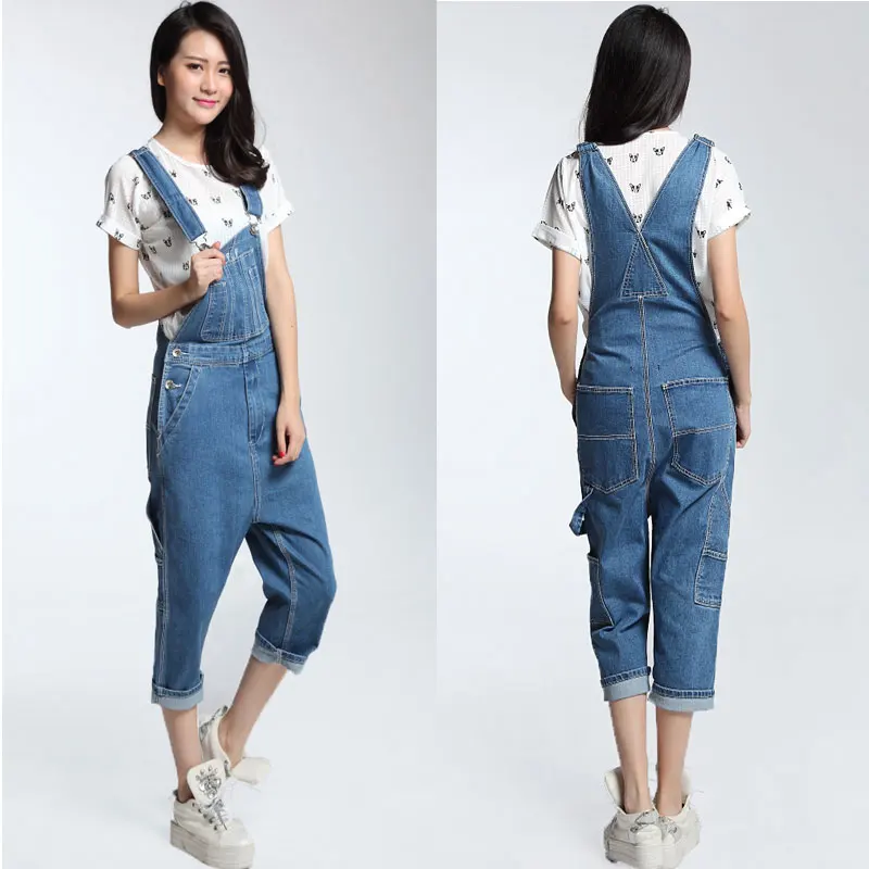 New Casual Men And Women Denim Pants Capris Overalls Strap Couple Oversized Loose Jeans Summer Trousers Big Size 28-46