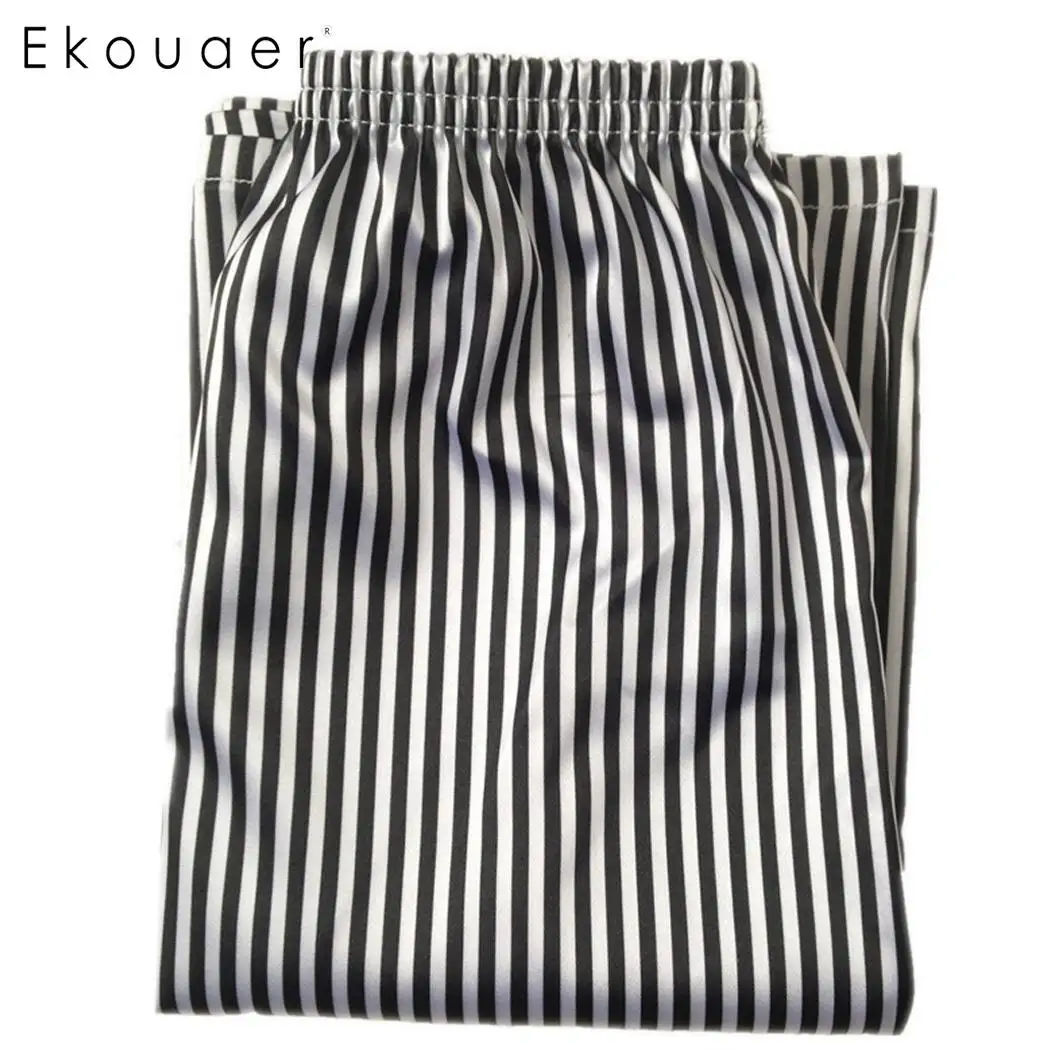 Ekouaer мужские летние шорты для сна, короткие штаны, пижамы, тонкие, средняя талия, свободные Пижамные шорты - Цвет: black white