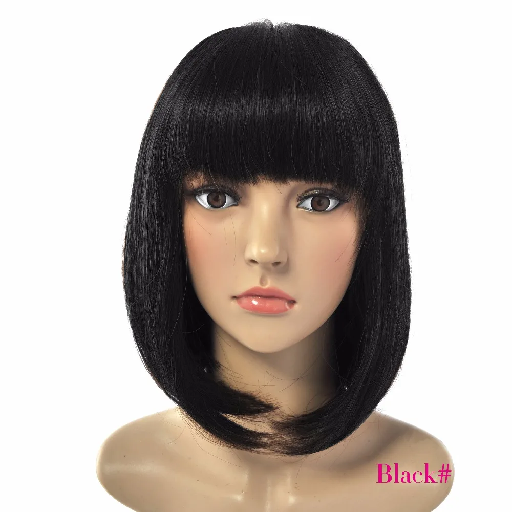 Deyngs Short Straight Pixie Cut Bob Synthetic Wigs for African American Women Natural Black Brown Wigs with Bangs Heat Friendly