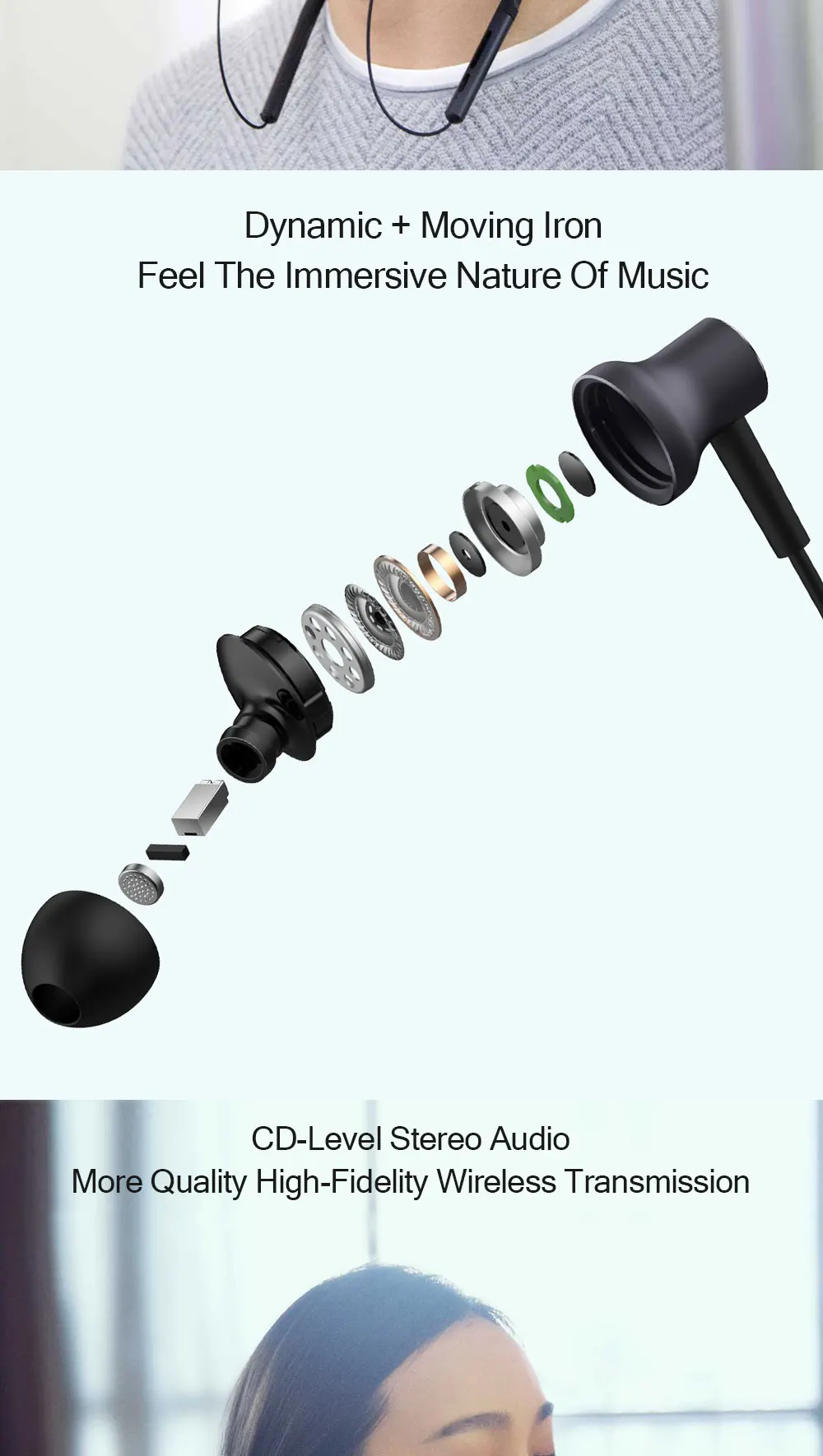 Xiaomi In-Ear Bluetooth наушники беспроводные воротник беспроводная гарнитура для занятий спортом магнитный с микрофоном гибридный двойной драйвер