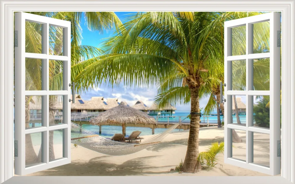 Пользовательские современные шторы фото пляж вид 3D печать гостиная шторы бамбуковая дверь шторы для спальни