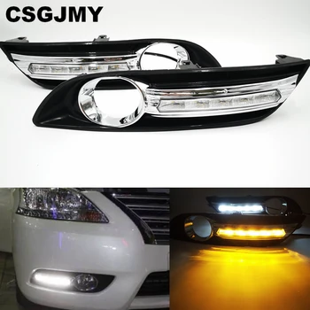 

CSGJMY 2PCS LED DRL Daytime Running Lights Daylight For Nissan sentra Sylphy 2012 2013 2014 2015 Fog Lamp Cover With Turn Signal