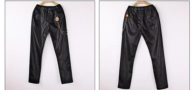 Штаны для мальчиков; Новинка года; модные весенние брюки из искусственной кожи для мальчиков; повседневные однотонные узкие кожаные брюки с эластичной резинкой на талии для езды на мотоцикле