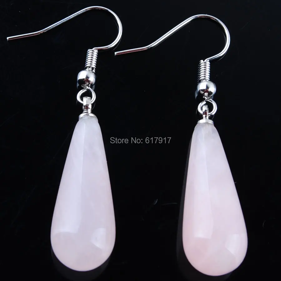 

Women Drop Earrings Natural Pink Quartzs Gem Stone Bead Reiki Healing Earrings Bohemian Jewelry TR3143