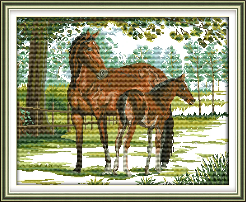 

The horse mother and son cross stitch kit 18ct 14ct 11ct count printed canvas stitching embroidery DIY handmade needlework