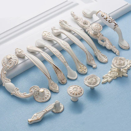 

European ivory white hand Modern cabinet kitchen drawer wardrobe door furniture handle single/double hole