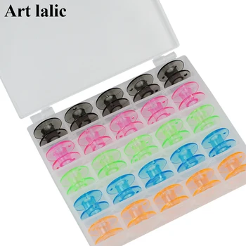 

25 Grid Clear Storage Case Box With 25Pcs Empty Colorful Bobbins Spool for Brother Janome Singer Elna Sewing Machine