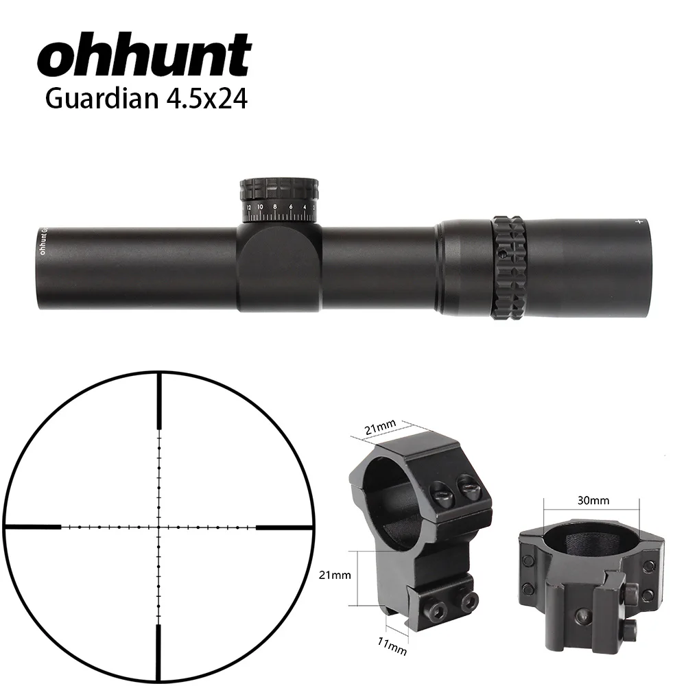 with Dovetail Rings Ohhunt Guardian 4,5x24 Охотничья винтовка прицел 30 мм трубка тактическая Оптика прицел 1/2 полумил точка сетка башенки Сброс прицел - Цвет: with Dovetail Rings