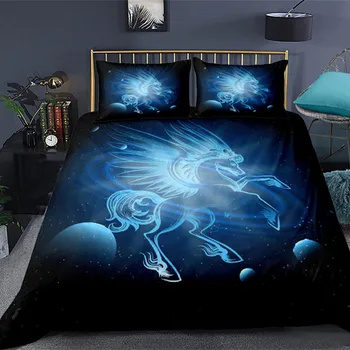 

Fanaijia Galaxy Unicorn Bedding Set Luxury Kids Girls Duvet Cover and With Pillowcase Blue Bedspread Single Size