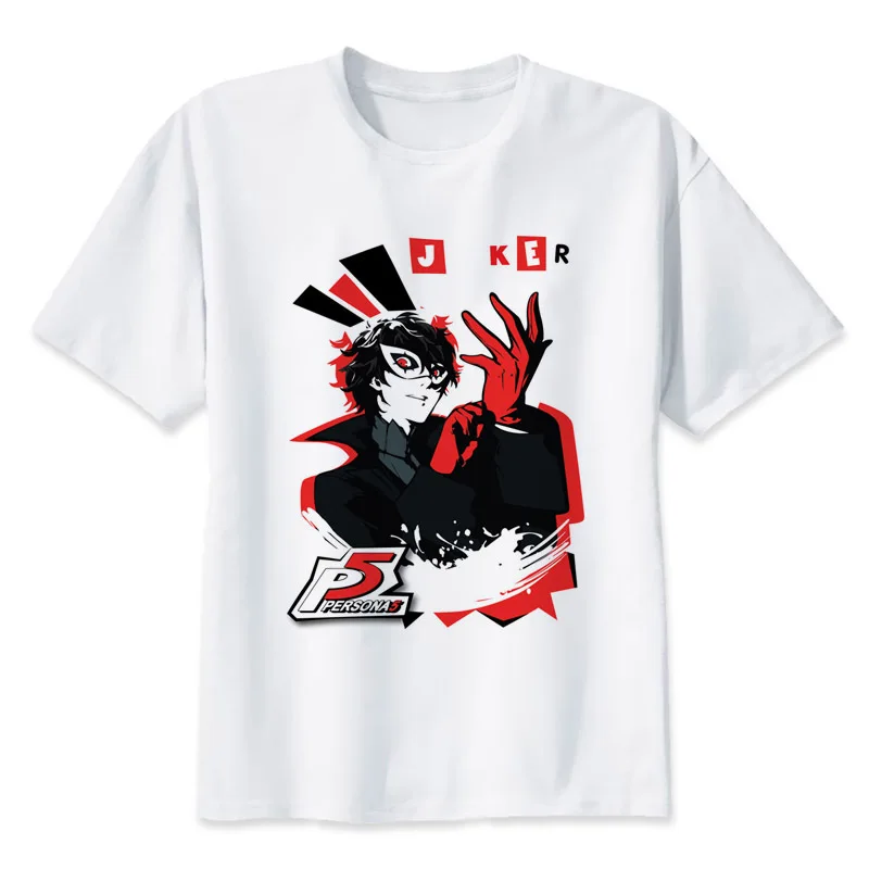 Persona 5-Joker Футболка мужская летняя модная Высококачественная футболка Повседневная белая с круглым вырезом и принтом Мужские футболки mmr2701