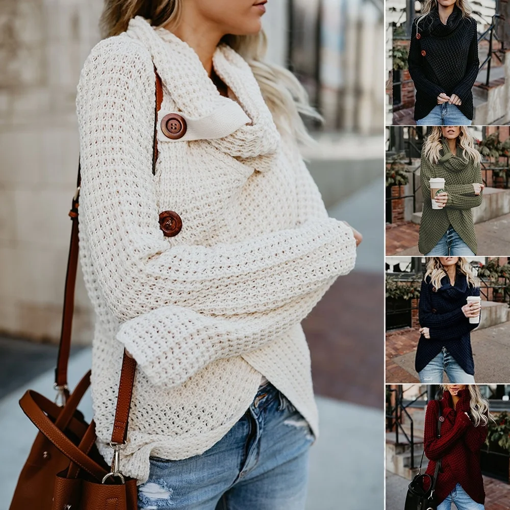 

2018 Autumn Winter Women Knitted Sweater Fashion Tops Buttons Loose Irregular Sweater for Pregnant Women Christmas Sweater