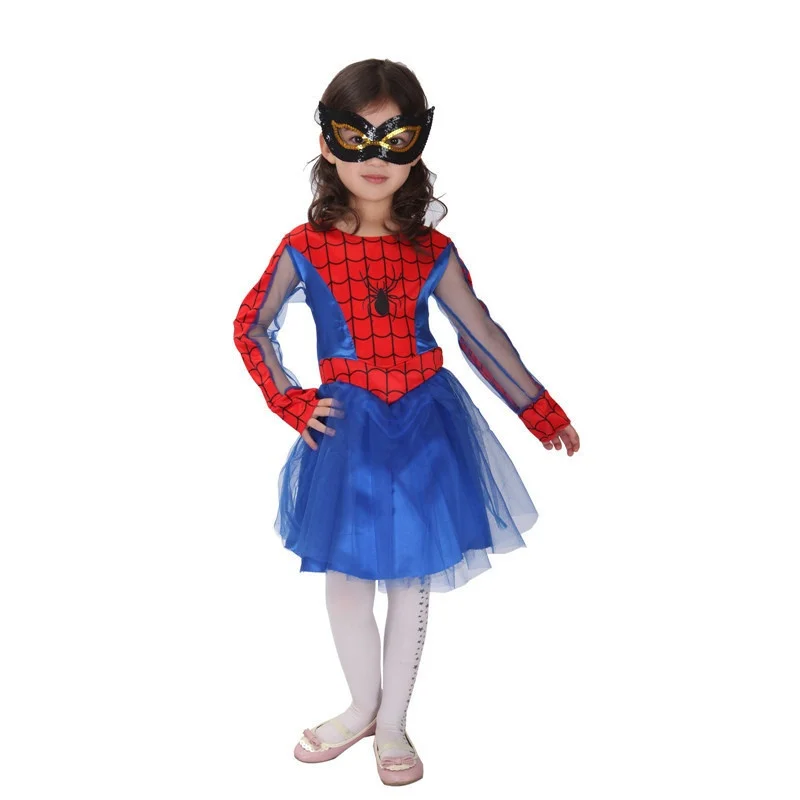 

Hot Sale High Quanlity Retail New Halloween Spider-man Lace Halloween Costumes for Kids Girls Costumes Sets Cosplay Gift