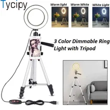 Tycipy 14 см светодиодный Selfie Ring Light Фотография с регулируемой яркостью видео 3500-5500 k Фотостудия Свет для смартфона с держателем для телефона