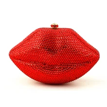 Big Red Lip Clutch Luxury Women Designer Handbags High Quality Brand Bag Clutch Crystal Rhinestone Purse for Party Free Shipping