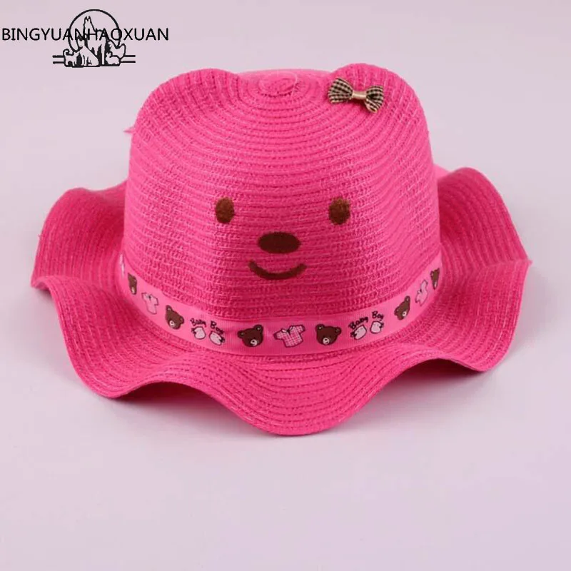 

BINGYUANHAOXUAN So Cute Straw Hat Child Bear Cartoon Ear Decoration Fashion Child Character Girls Sun Hat Kids Floppy