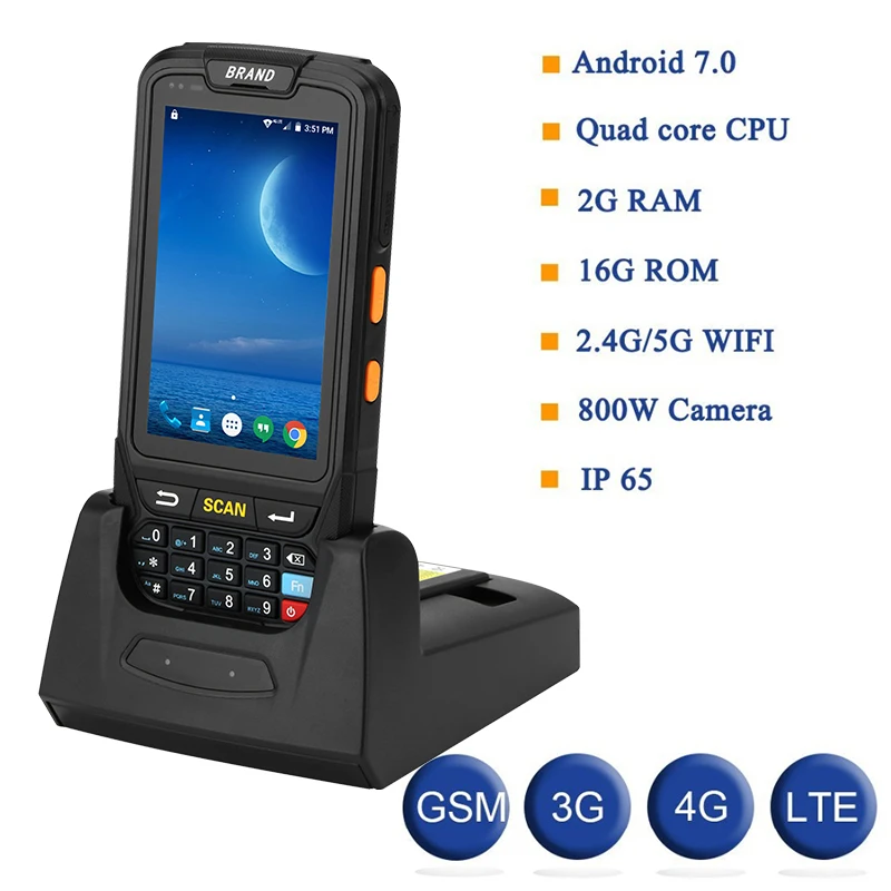 عالية بطارية قدرة 4000mA ماسح باركود لأنظمة android يده محطة PDA مع 2D مسح الباركود