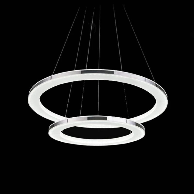 Ecolight Free Shipping Modern Led Pendant Lamp 2 Rings Acrylic Metal Chrome Pendant Light for Dinning Room Living Room