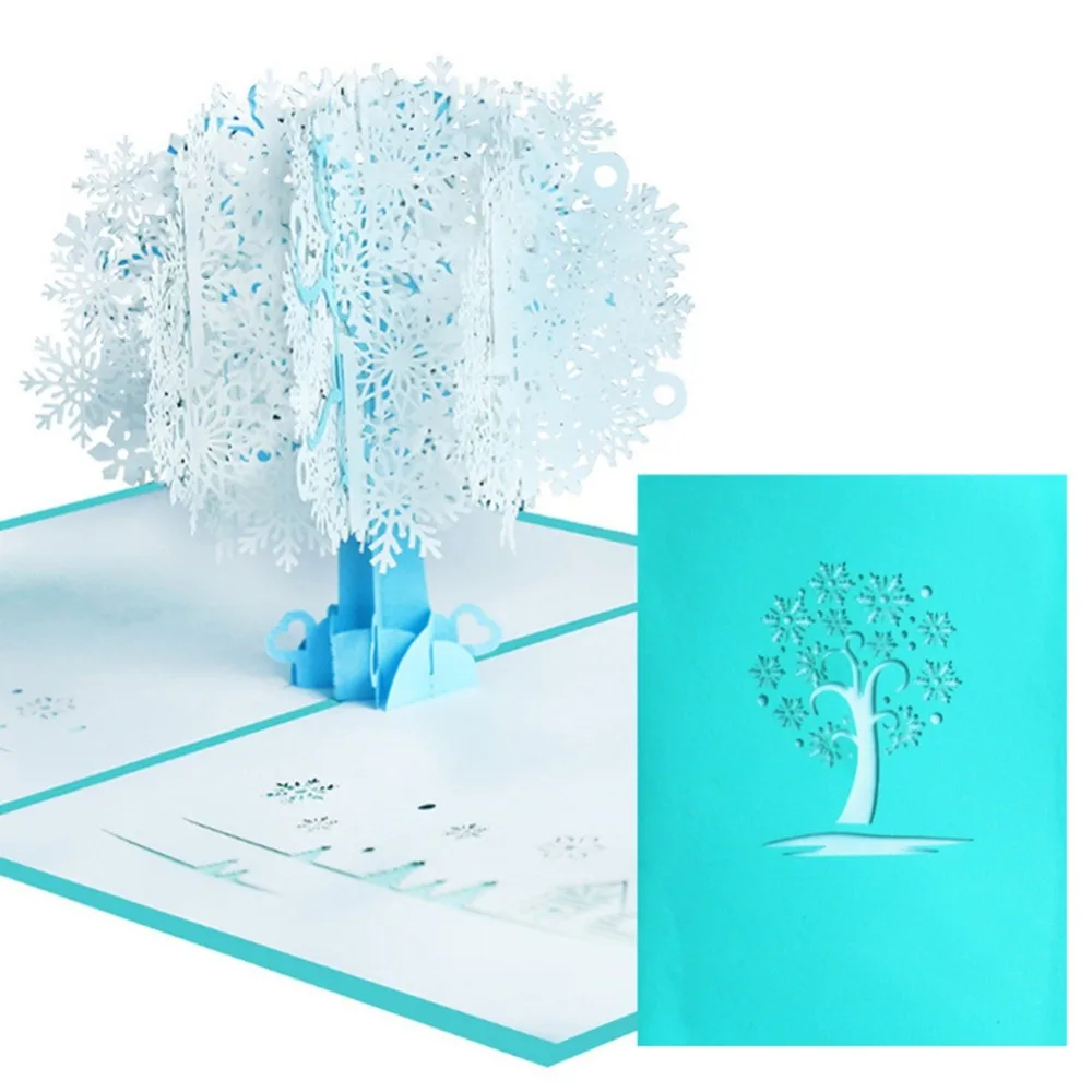 wedding invitations Handmade Merry Christmas Greeting Card 3D Pop Up Tree Box Snowflake Greeting Card Craft Holiday Invitation (6)