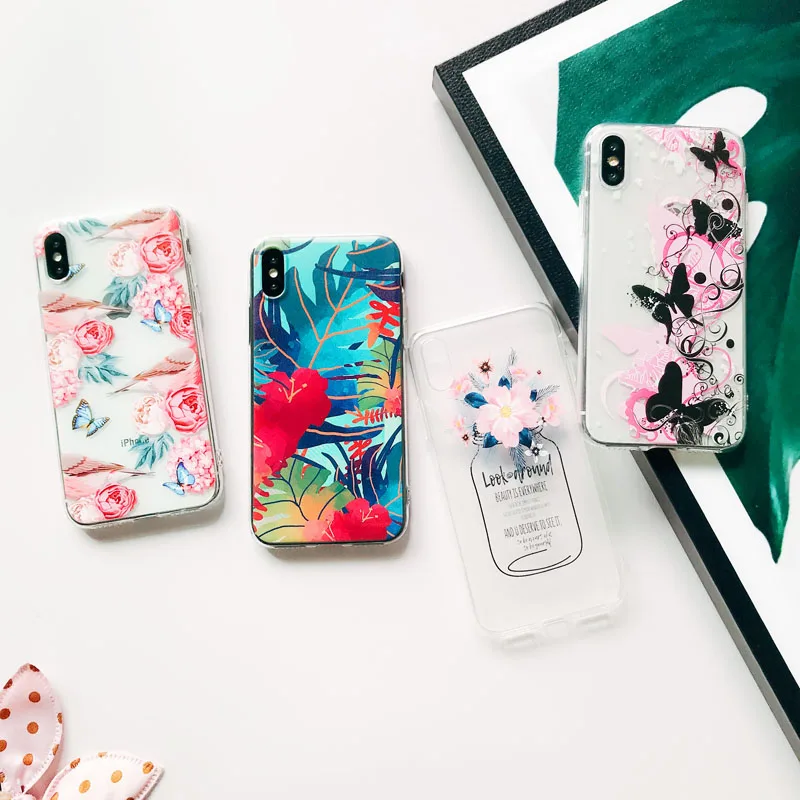 EKONEDA Patterned Flamingo Leaves Floral Case For iPhone 7 Case Silicone For iPhone 8 7 Plus 6 6S X XS Max XR Case Soft Cover