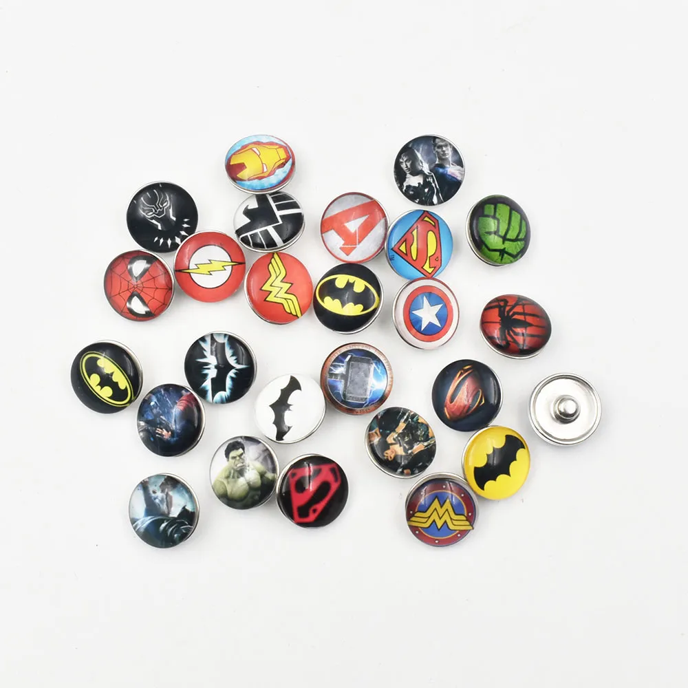 

Mixed 10PCS Super Hero Glass Snap Button Jewelry Fit 18MM Buttons Sanp For Snaps Bracelet