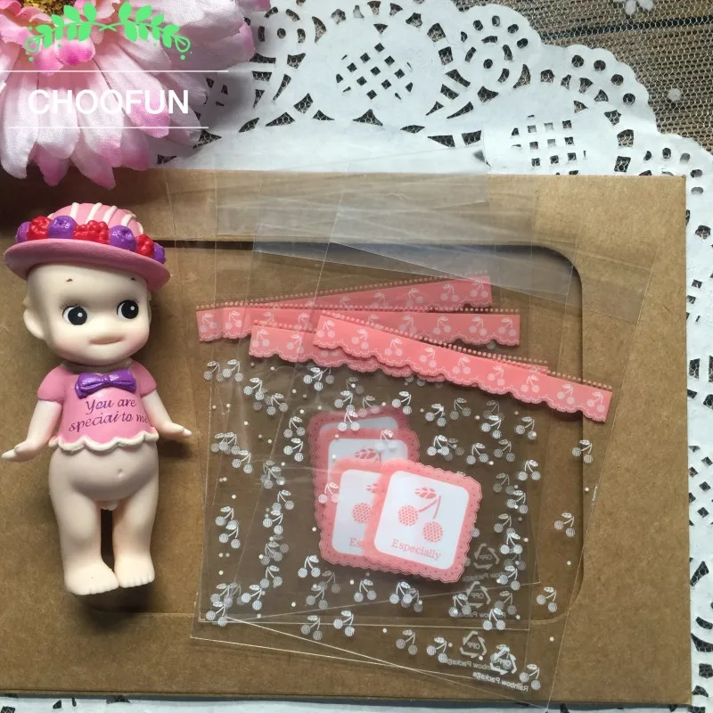 

100pcs 7*7+3cm Mini Pink Cherry Style Candy Bag Christmas Cookie and Biscuit Plastic Bag DIY Packaging Bag BZ178